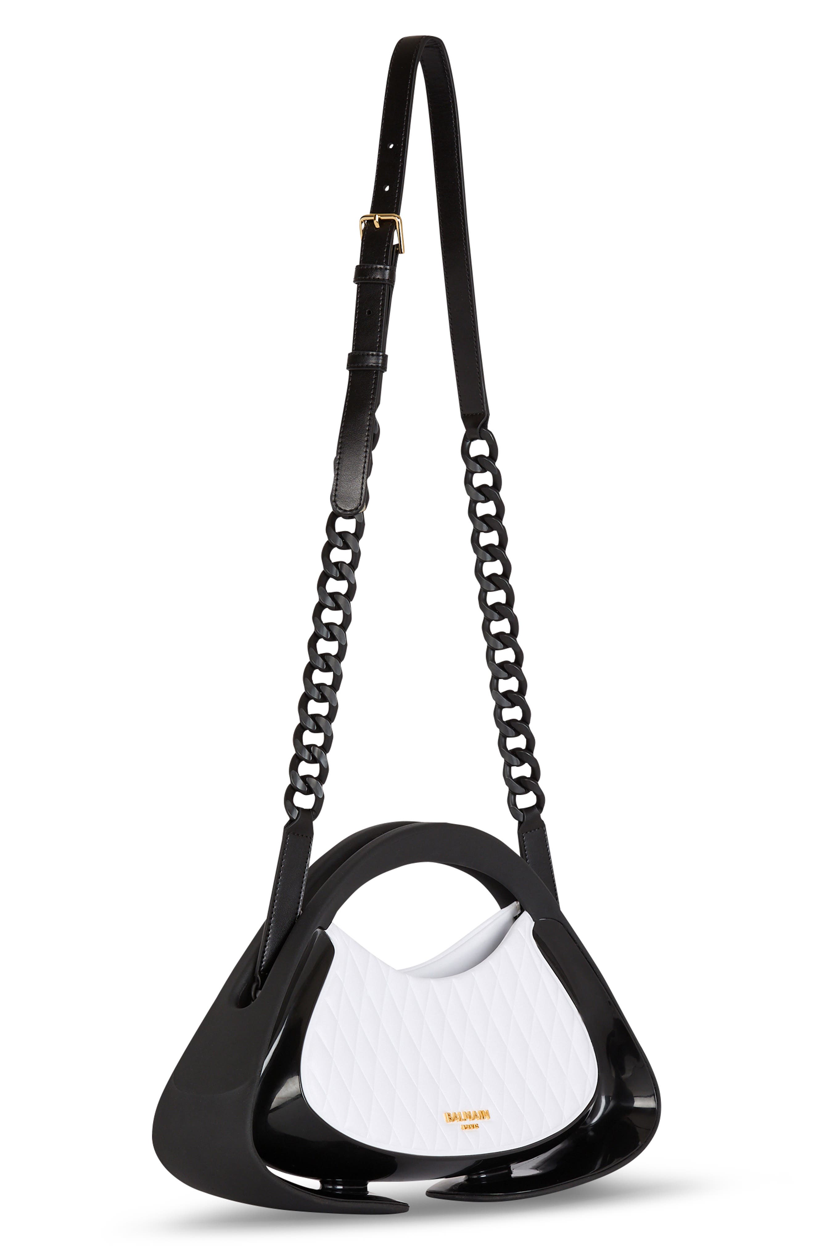 Balmain Medium Jolie Madame Quilted Faux Leather Top Handle Bag, Alternate, color, Gab White/Black