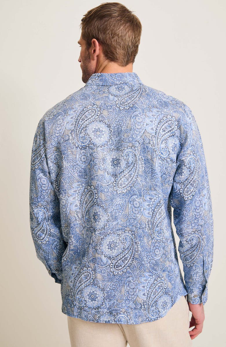 Tommy Bahama Blue Seas Medallion Linen Button-Up Shirt, Alternate, color, Bering Blue