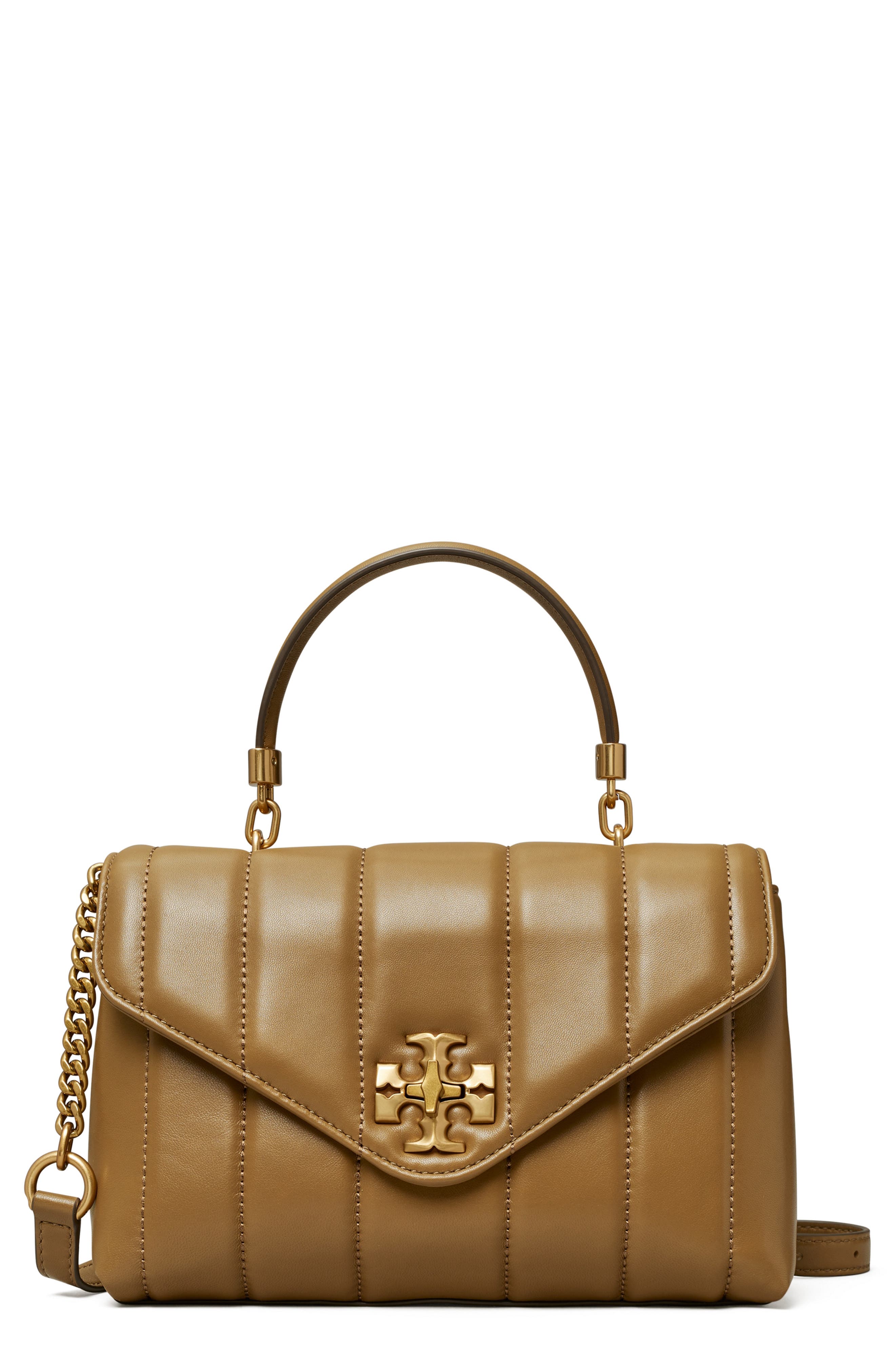 Kira Small Quilted Leather Satchel, Main, color, TOASTED SESAME / ROLLED GOLD