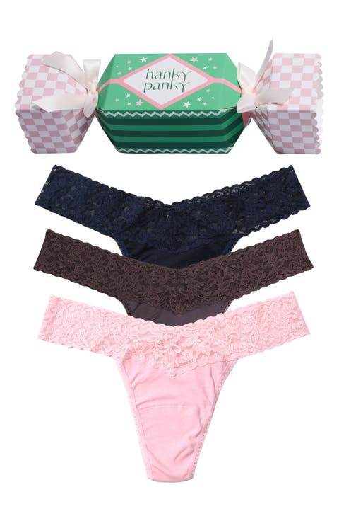 Holiday Cracker Assorted 3-Pack Low Rise Cotton Thongs