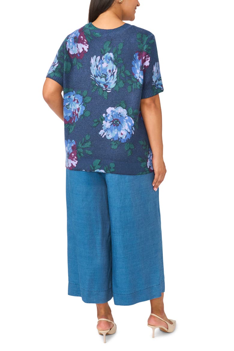 Floral Short Sleeve Crewneck Sweater, Alternate, color, INDIGO NIGHT