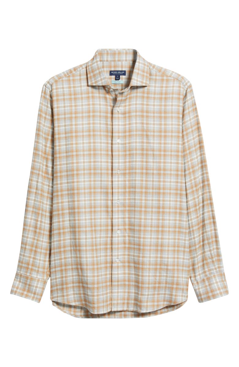 Peter Millar Varallo Tailored Fit Plaid Italian Flannel Button-Up Shirt, Alternate, color, British Grey