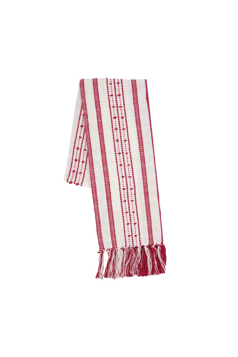 Oriana Ruby Tassel Christmas Embroidered Cotton Waffle Weave Dishtowel, Main, color, red