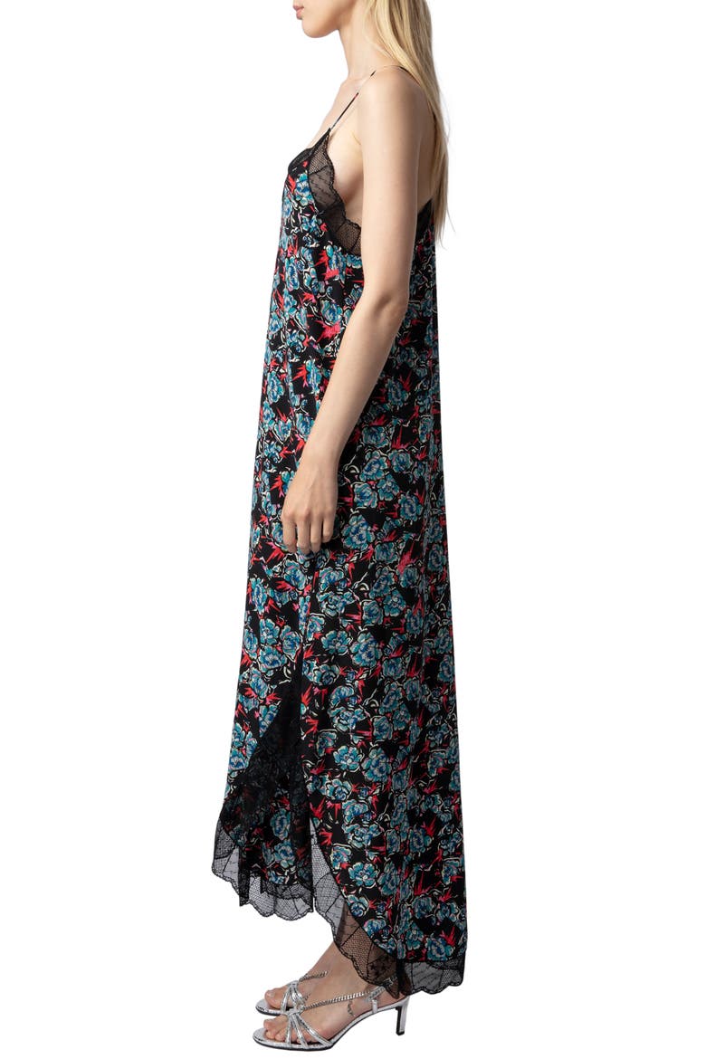 Ristyl Thunder Lace Trim Crêpe de Chine Slipdress, Alternate, color, NOIR