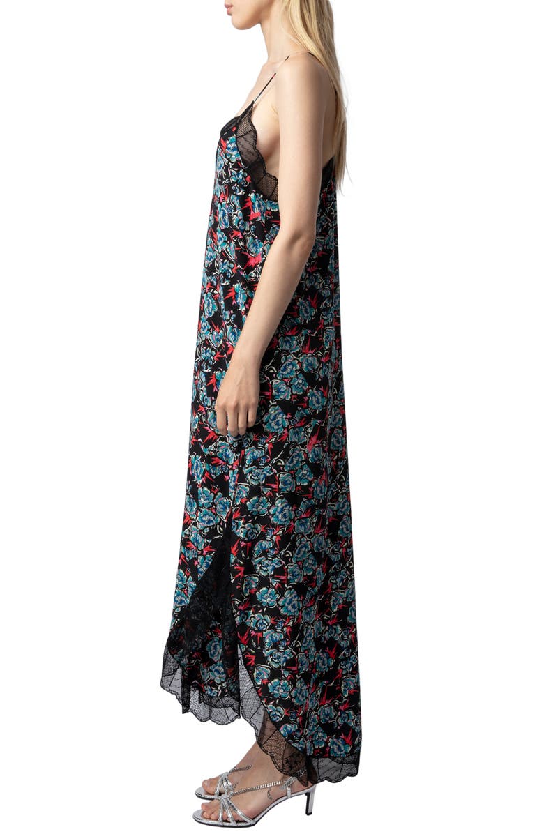 Zadig & Voltaire Ristyl Thunder Lace Trim Crêpe de Chine Slipdress, Alternate, color,