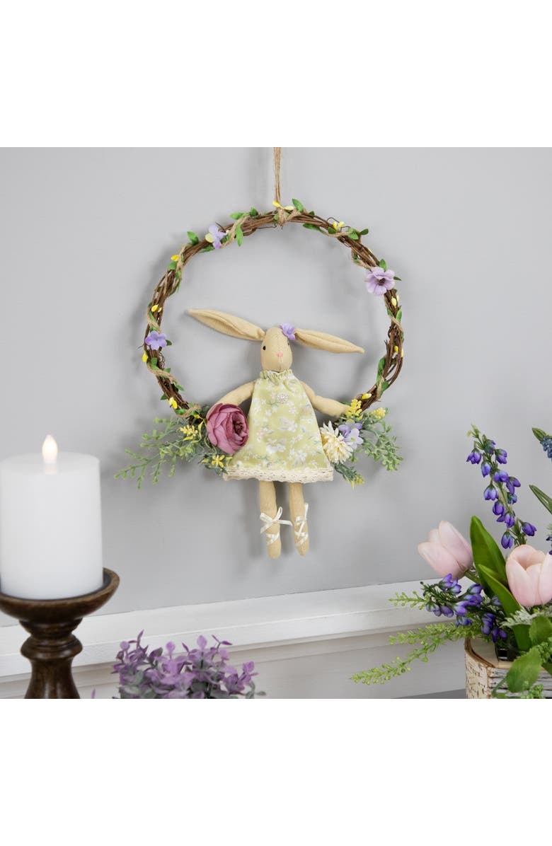 Northlight Girl Bunny Artificial Floral Mini Easter Wreath - 10" - Green, Alternate, color, Yellow