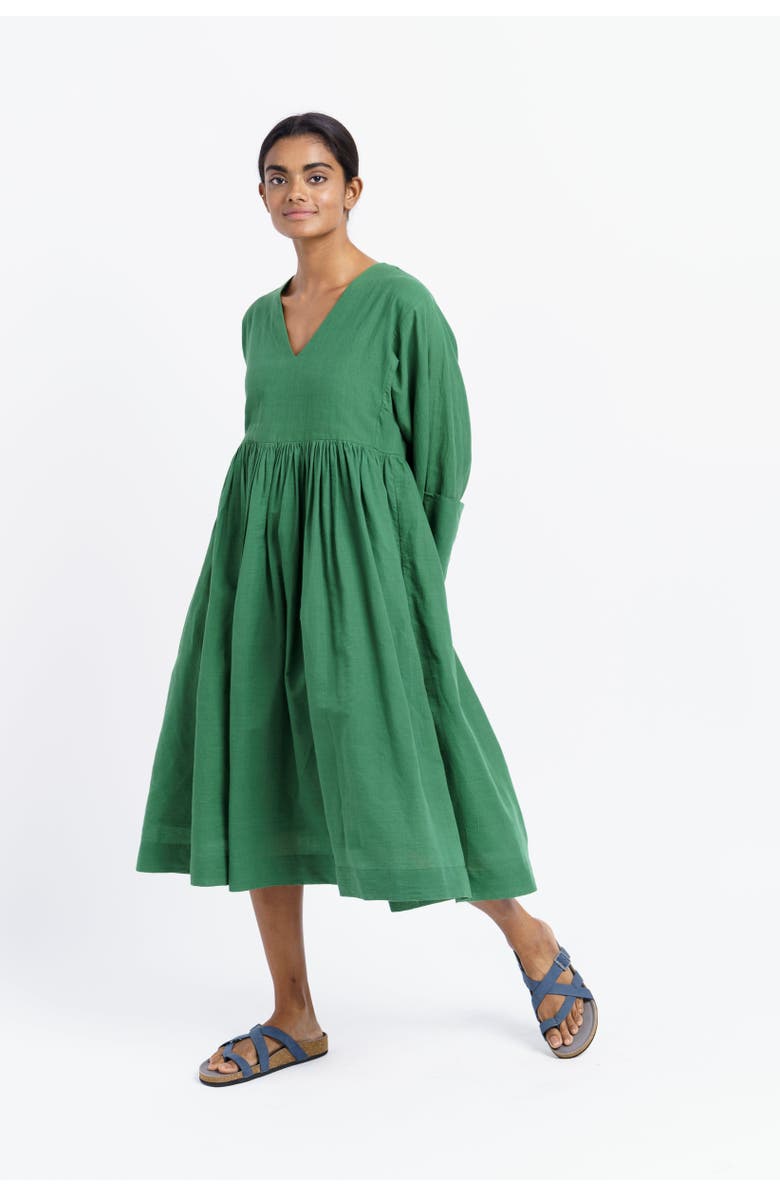 World of Crow Basil Green Gathered Midi Dress, Main, color,