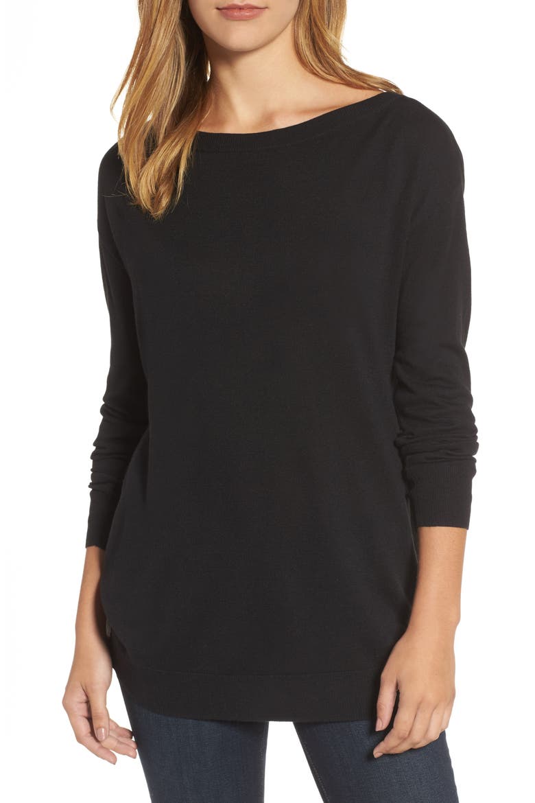 Boatneck Tunic Sweater, Main, color, BLACK