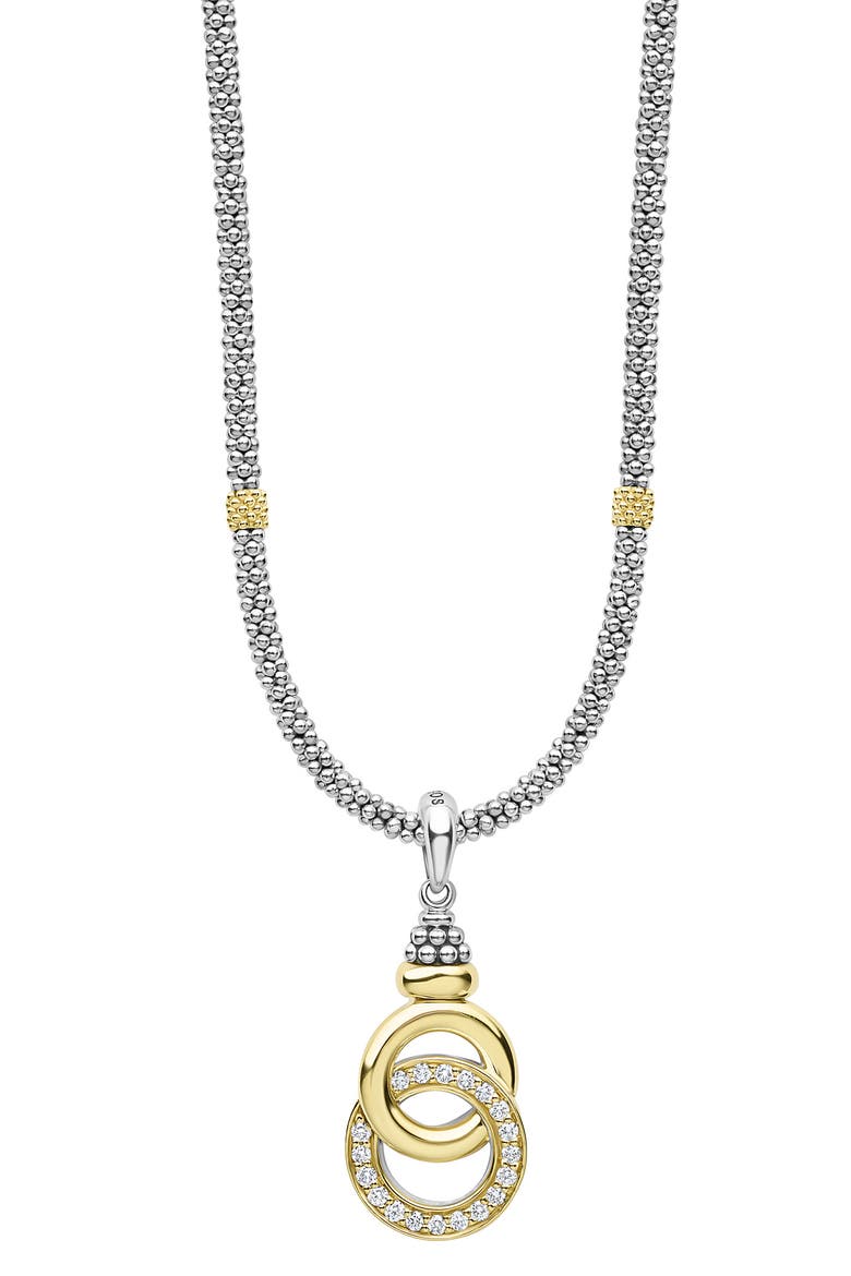 Signature Caviar Two-Tone Interlocking Diamond Pendant Necklace, Main, color, TWO-TONE