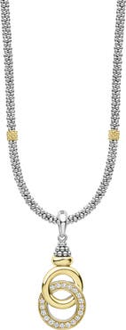 LAGOS Signature Caviar Two-Tone Interlocking Diamond Pendant Necklace