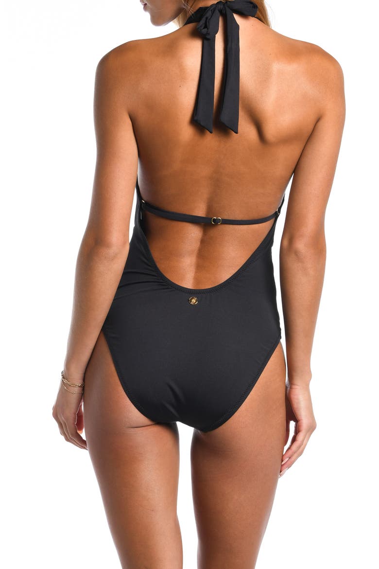 Solids Plunge One-Piece Swimsuit, Alternate, color, BLACK
