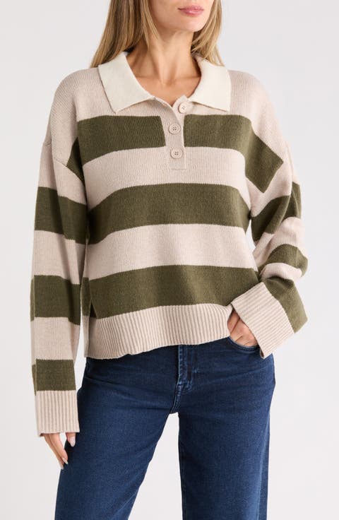 Stripe Rugby Polo Sweater