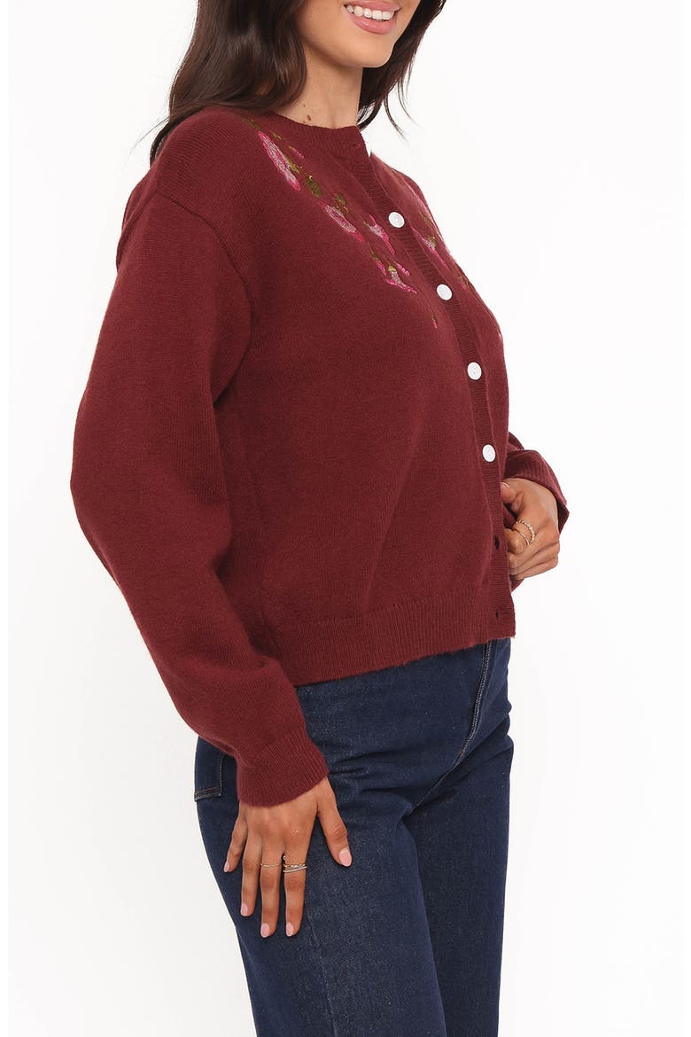 Brittany Floral Embroidered Cardigan Sweater, Alternate, color, BURGUNDY
