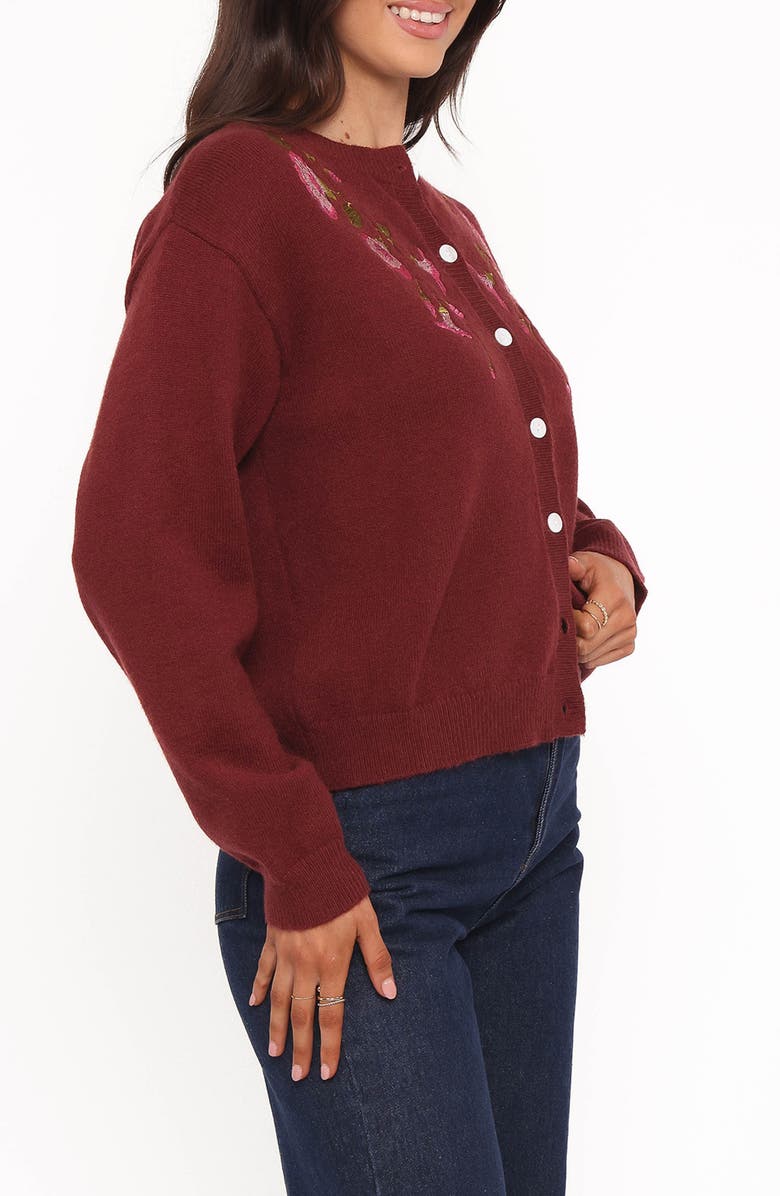 Petal & Pup Brittany Floral Embroidered Cardigan Sweater, Alternate, color, Burgundy