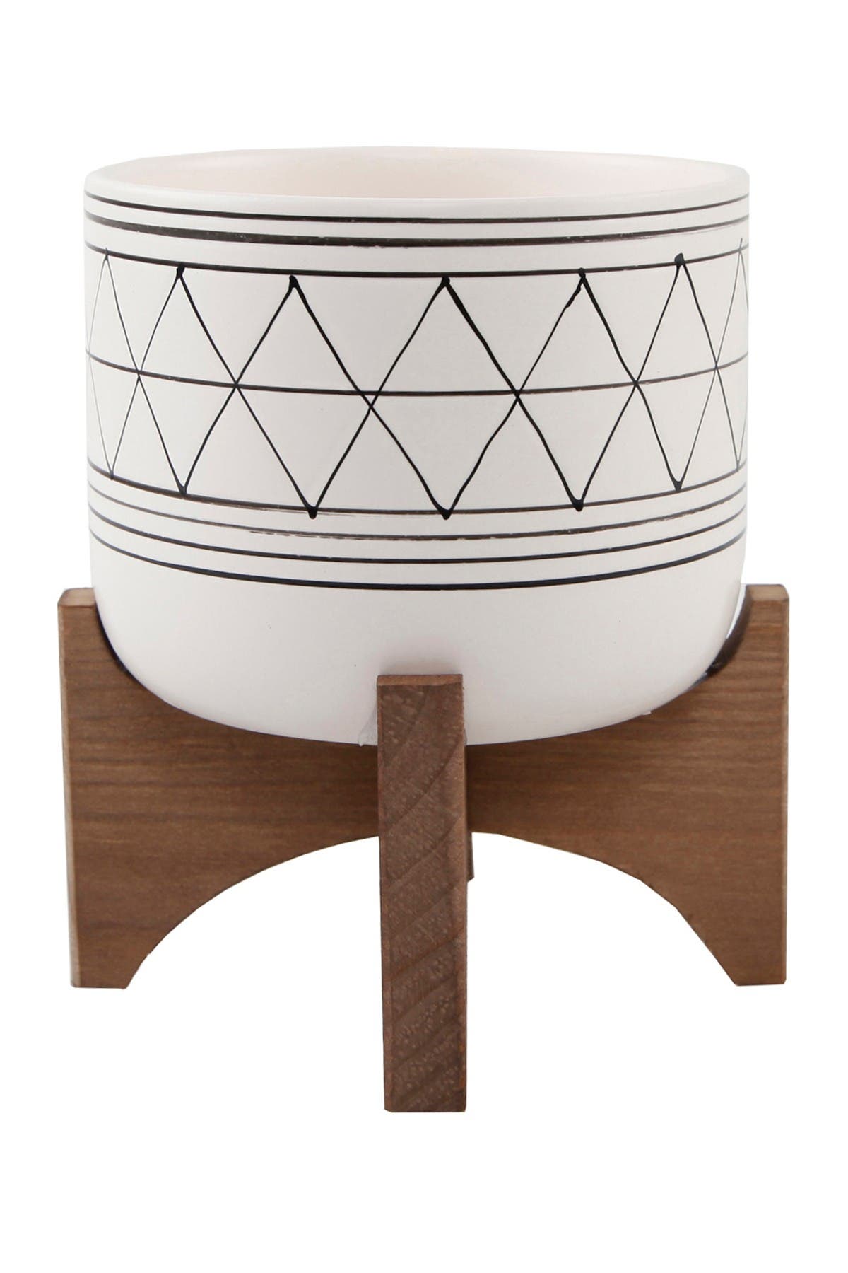 FLORA BUNDA White/Black Geo Platner on Wood Stand