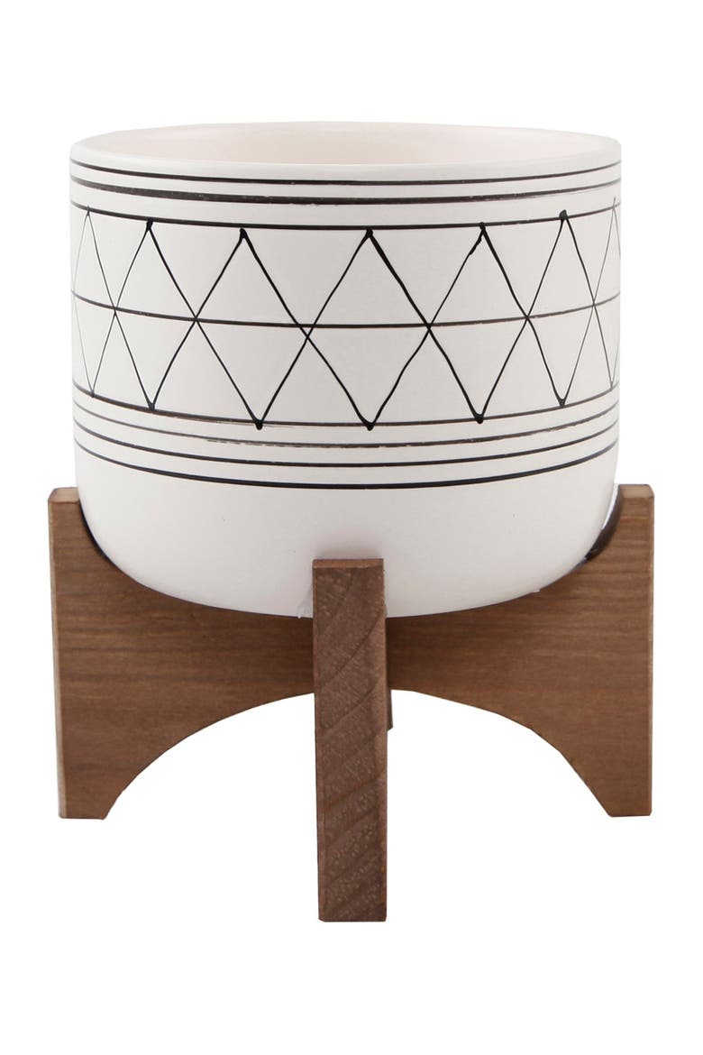 White/Black Geo Platner on Wood Stand, Main, color, WHITE/BLACK