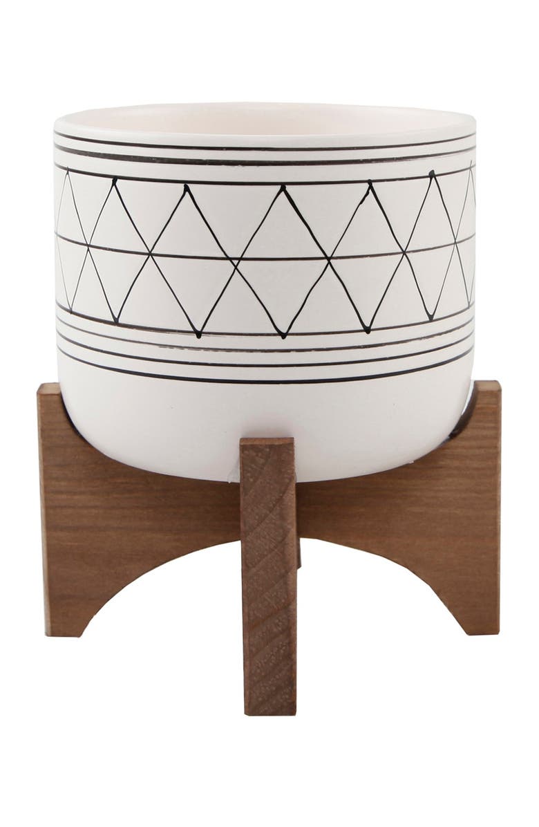 FLORA BUNDA White/Black Geo Platner on Wood Stand, Main, color, White/Black