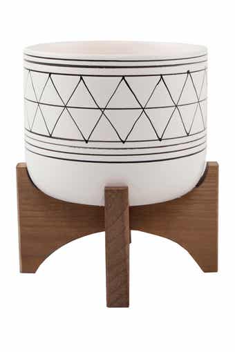 FLORA BUNDA White/Black Geo Platner on Wood Stand