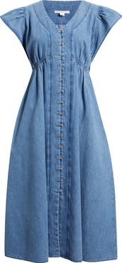 Treasure & Bond Button Front Chambray Midi Dress