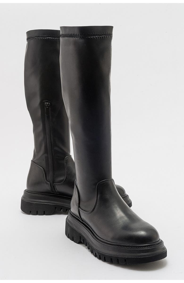 Prologue Shoes Henin Stretch Boot, Alternate, color, Black Stretch Faux Leather