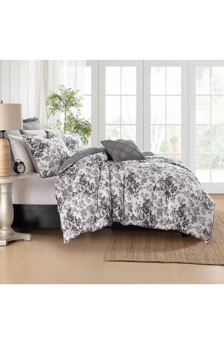 Laura Ashley Toile Delight Cotton Comforter & Sham Set, Alternate, color, Dark Grey