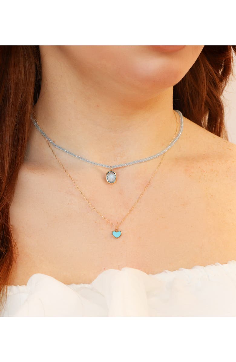 The Lovery Fine Jewelry Mini Turquoise Single Heart Necklace, Alternate, color, Turquoise