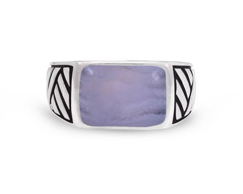 Blue Lace Agate Sterling Silver Men Signet Ring