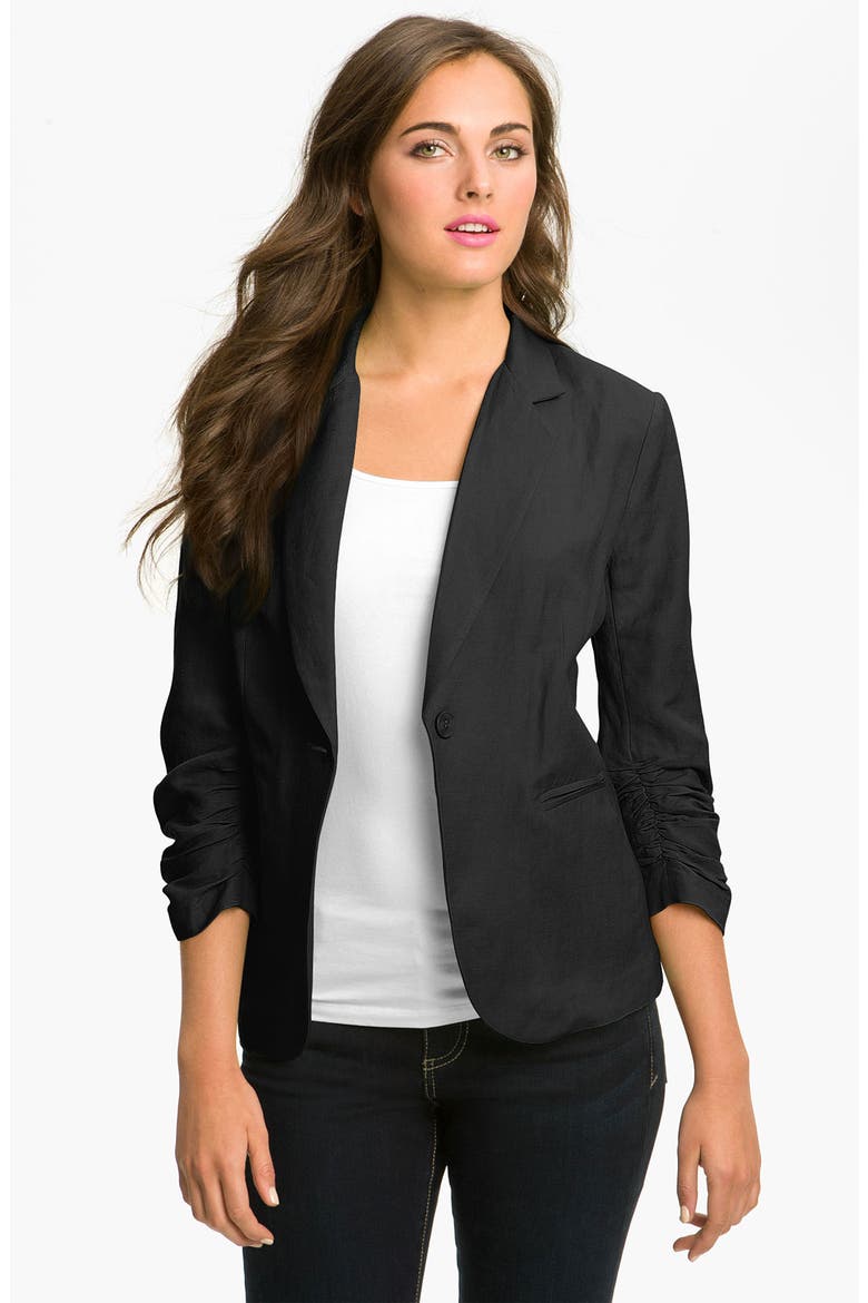 Linen Blend Blazer, Main, color, BLACK