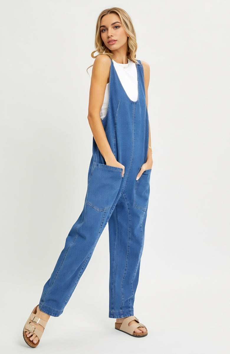 Knit and Lounge Relaxed Fit Sleeveless Denim Overalls, Alternate, color, 