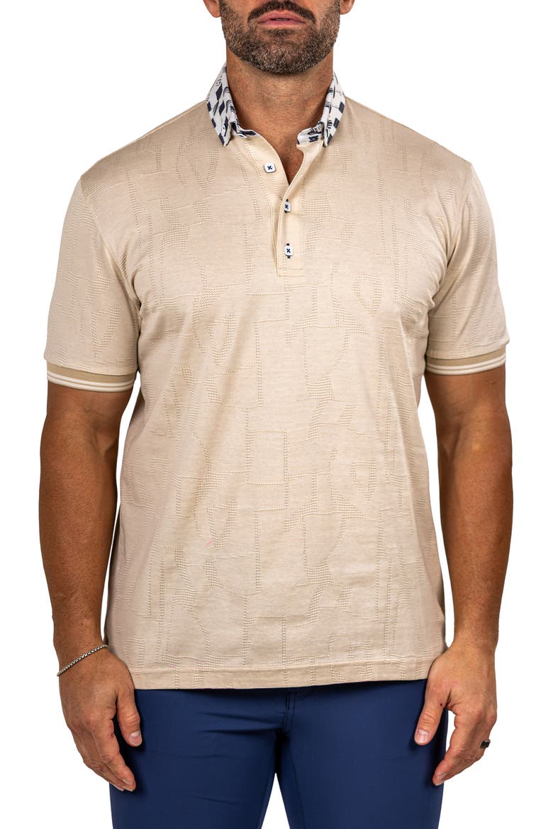 Marthyr Textured Contrast Collar Cotton Polo, Main, color, BEIGE