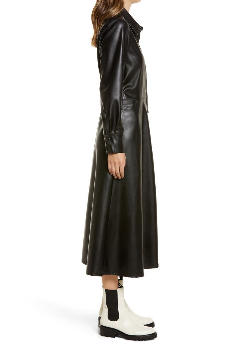 Faux Leather Long Sleeve Shirtdress, Alternate, color, BLACK