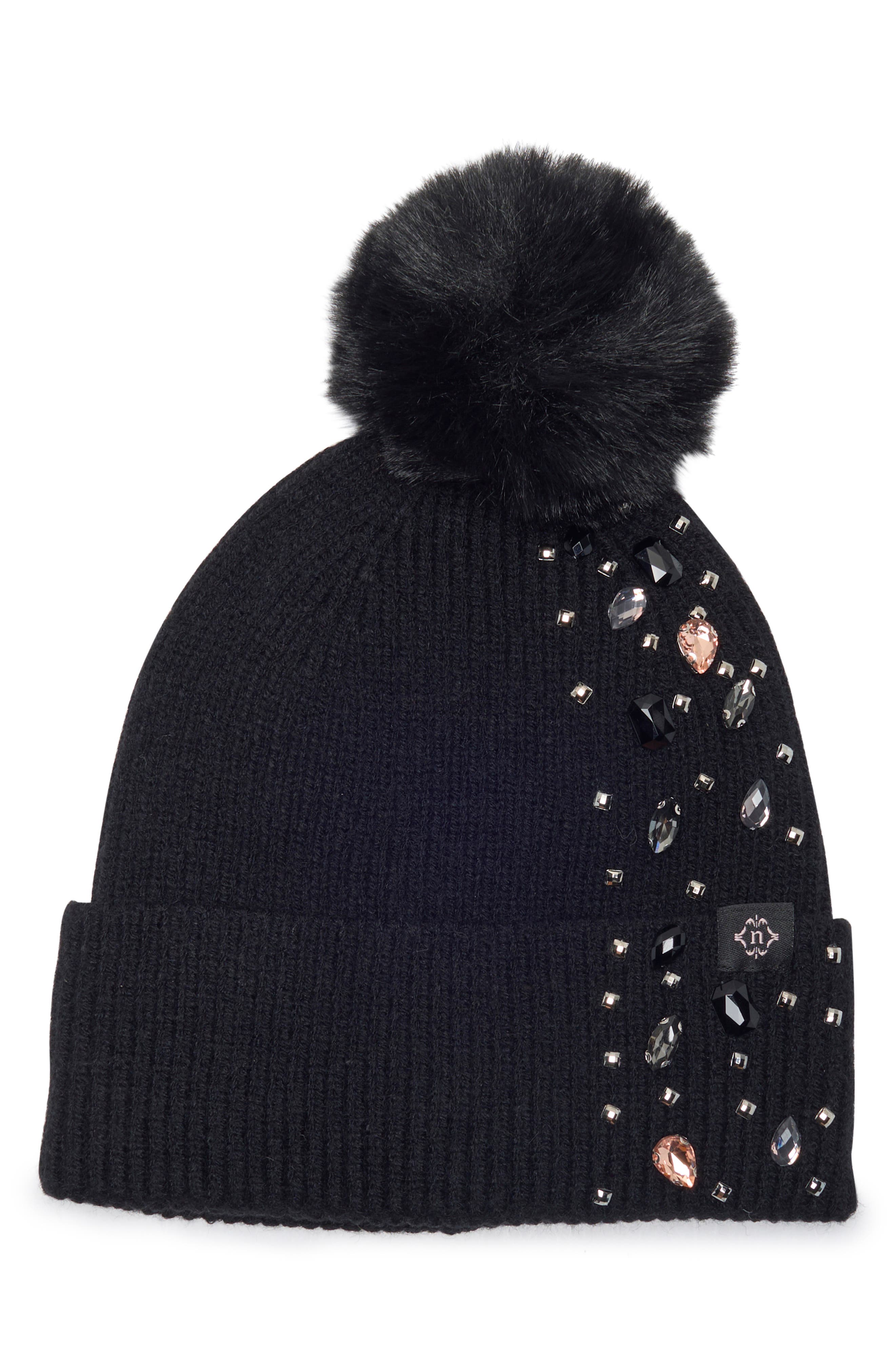 Mixed Cut Crystal Pom Beanie