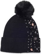 Nanette Lepore Mixed Cut Crystal Pom Beanie