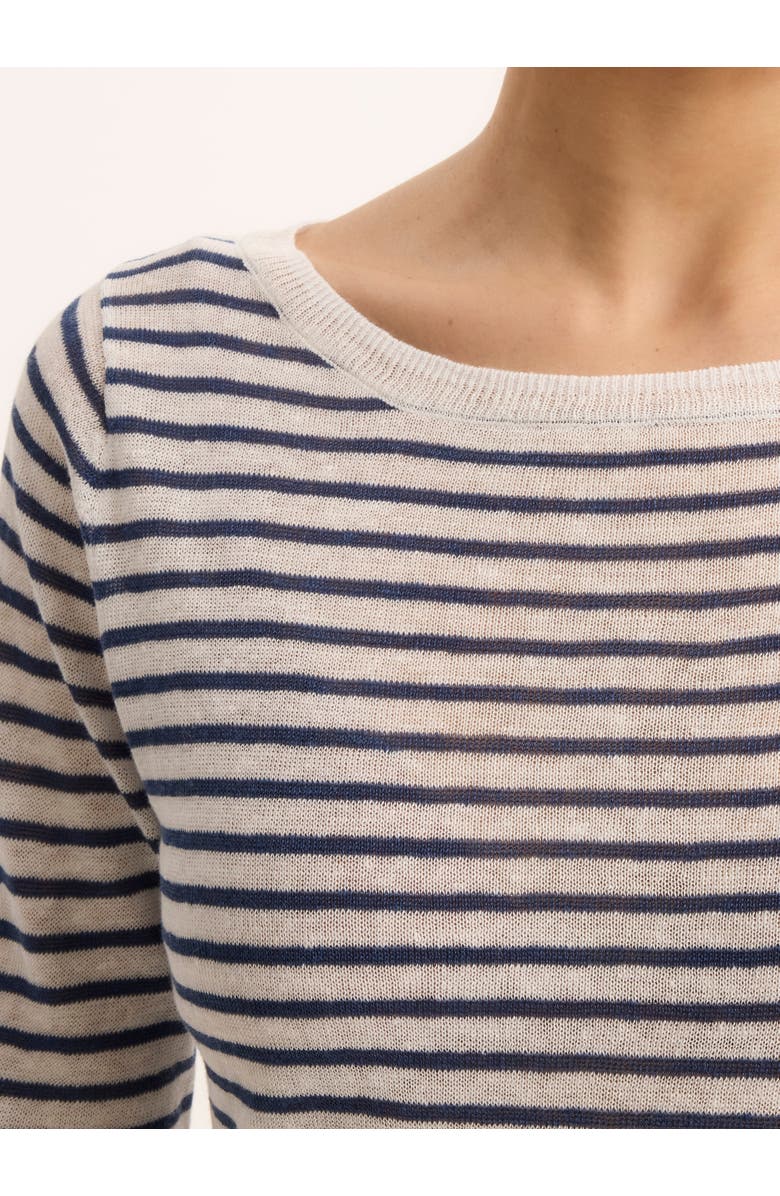 Majestic Filatures Linen Knit Stripe Elbow Sleeve Crewneck, Alternate, color, Marine