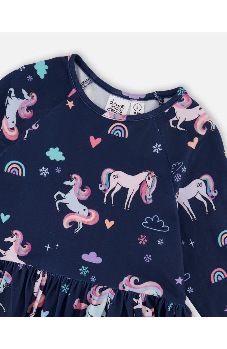Deux par Deux Jersey Dress with Pockets Unicorn, Alternate, color, Navy