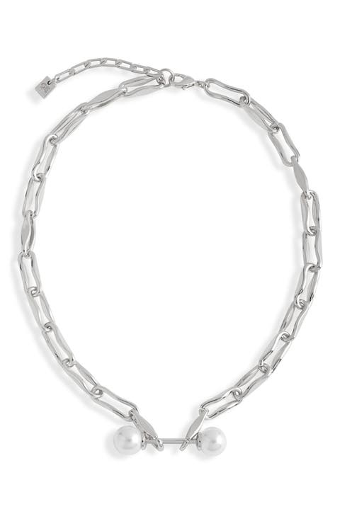 Double Faux Pearl Link Necklace