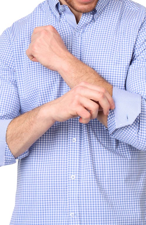 Shop Tailorbyrd Gingham Stretch Cotton Button-up Shirt In Light Blue