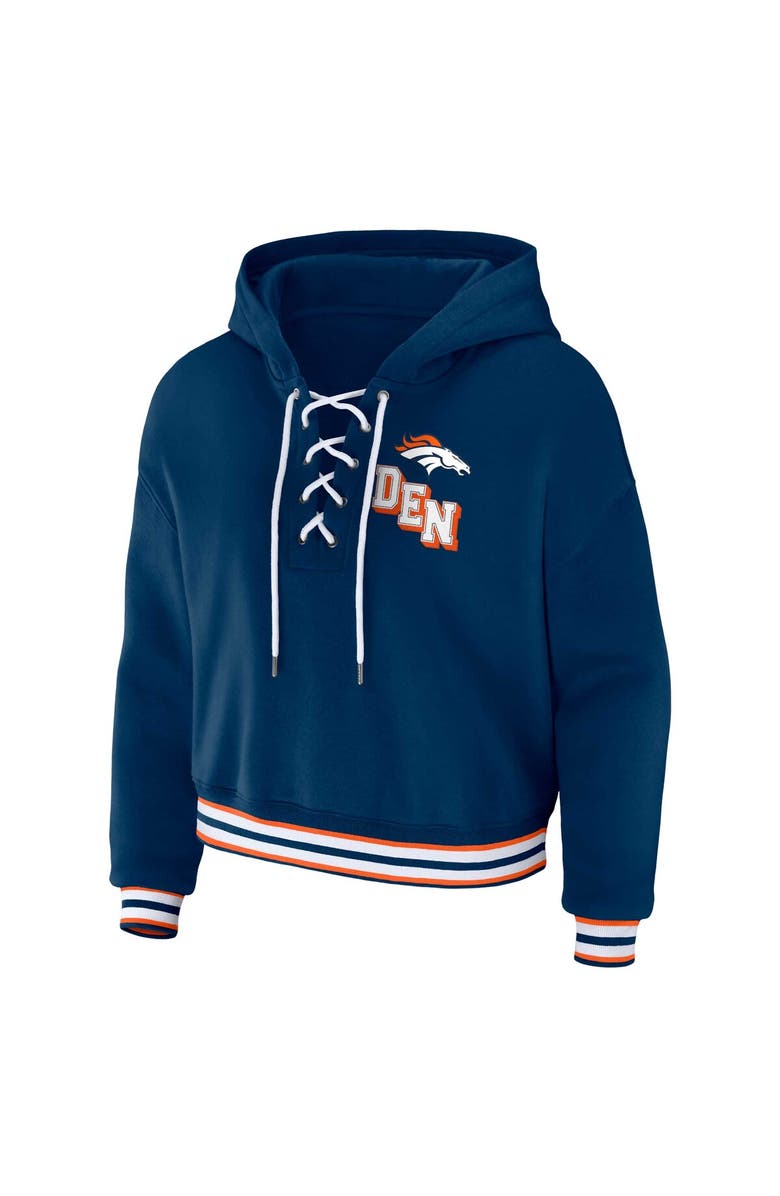 WEAR by Erin Andrews Women's WEAR by Erin Andrews Navy Denver Broncos Lace-Up Pullover Hoodie, Alternate, color,