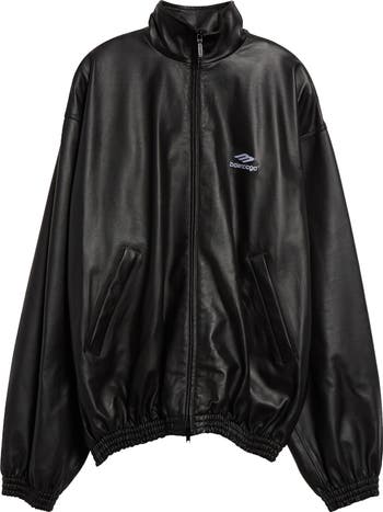 Balenciaga 3B Logo Oversize Leather Track Jacket | Nordstrom Balenciaga 3B Logo Oversize Leather Track Jacket | Nordstrom