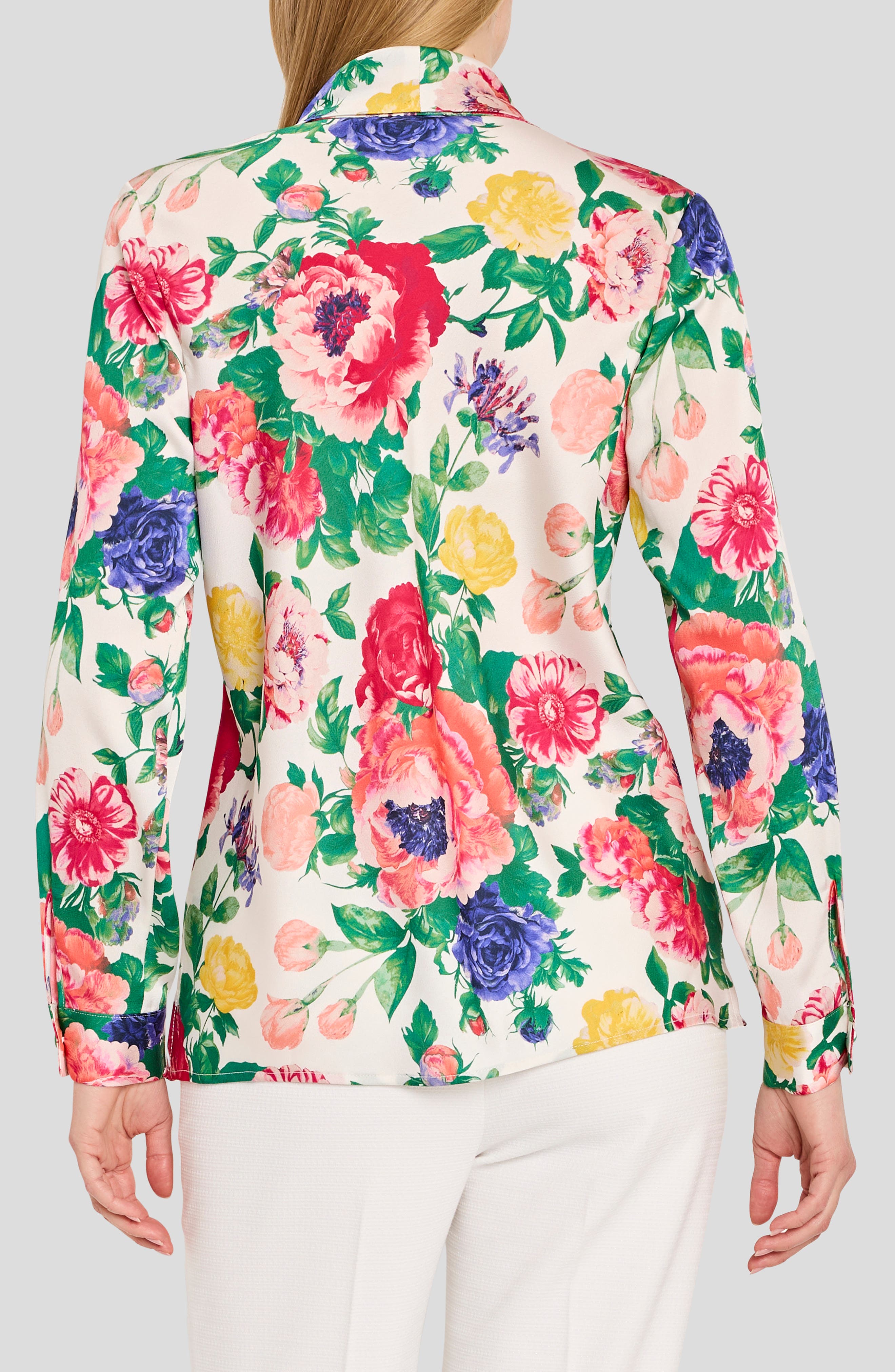Floral Print Tie Neck Top - image 2