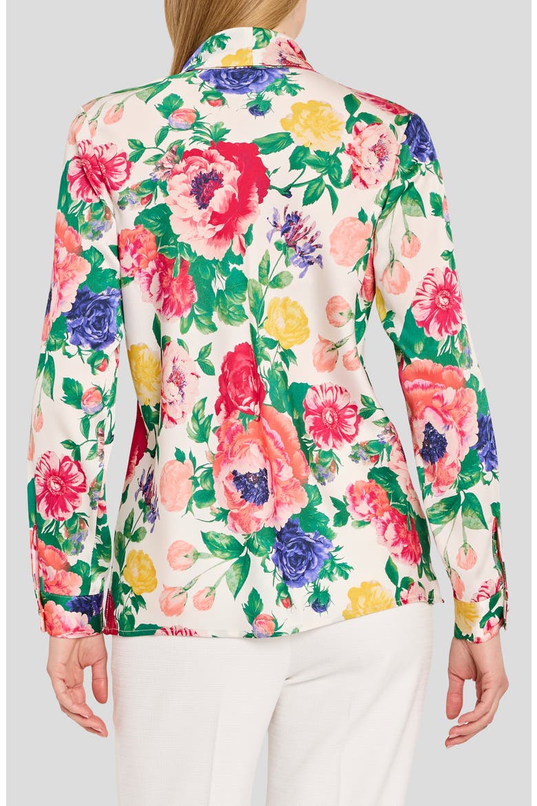 Floral Print Tie Neck Top, Alternate, color, IVORY MULTI