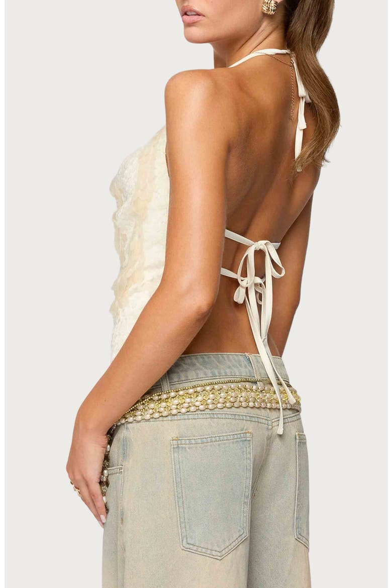 Reid Sequin Cowl Neck Open Back Halter Top, Alternate, color, CREAM