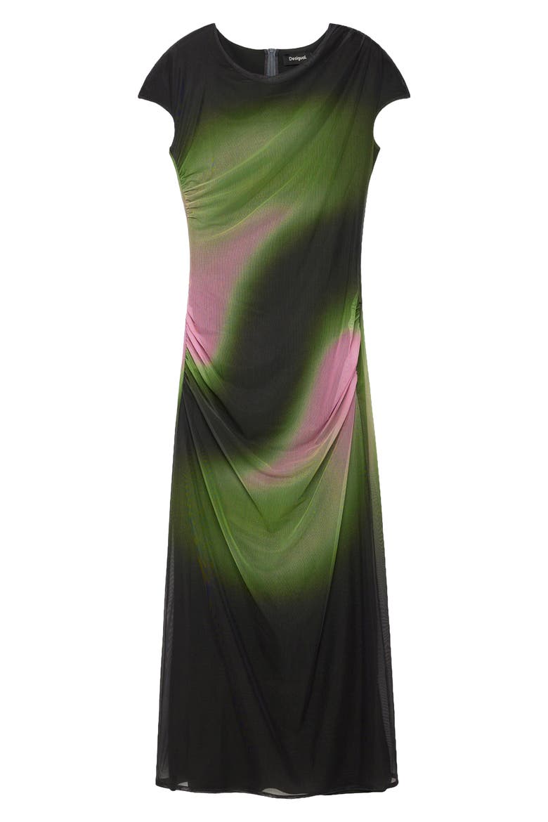 Mesh Overlay Midi Dress, Alternate, color, BLACK
