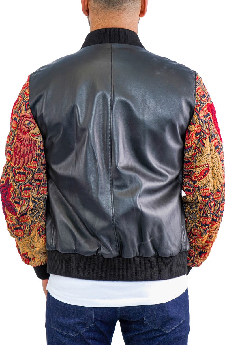 Maceoo Dragon Sleeve Leather Bomber Jacket, Alternate, color, Black