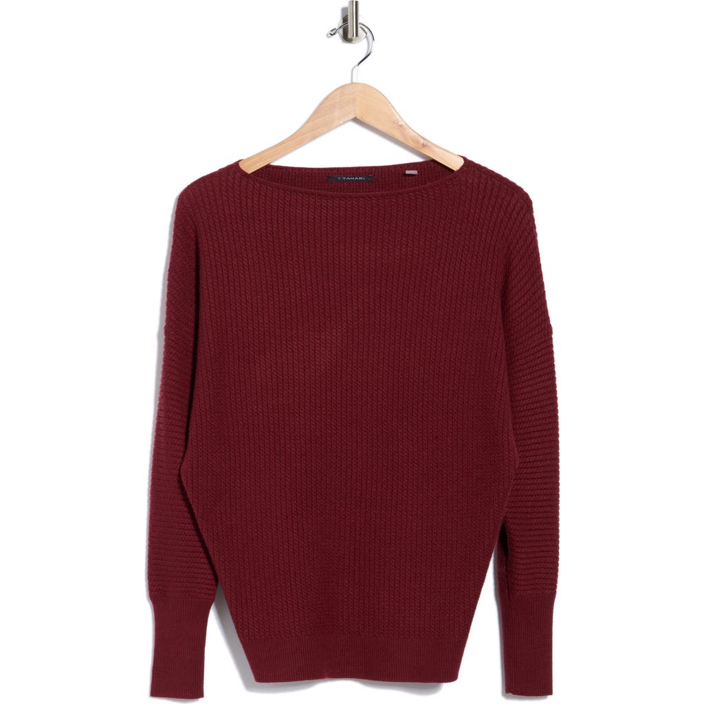 T Tahari Boat Neck Dolman Sleeve Sweater In Red