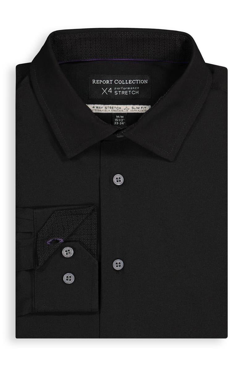 Report Collection 4X Stretch Slim Fit Solid Black Dress Shirt, Alternate, color, 09 Black
