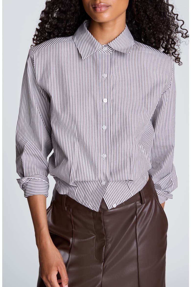 Striped Cropped Cotton Button Down Shirt, Main, color, PURE WHITE/ MED. BARK