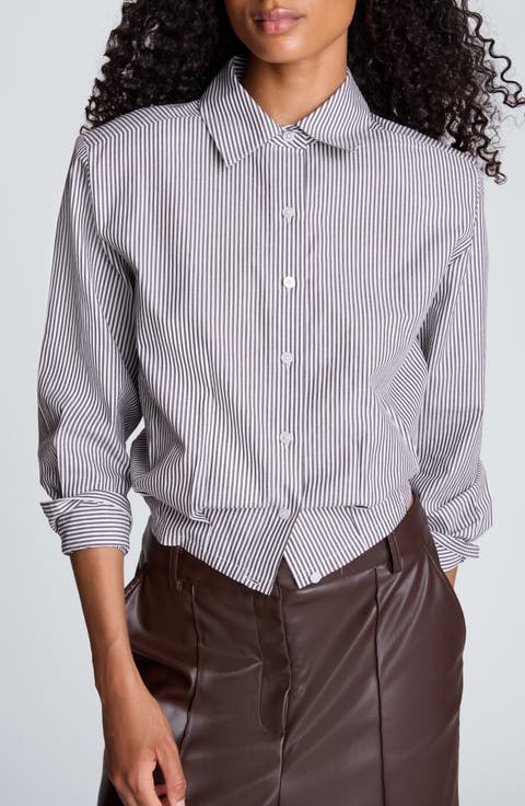 Striped Cropped Cotton Button Down Shirt
