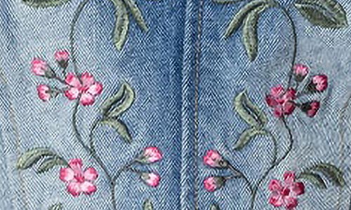 Edikted Tula Floral Embroidered Strapless Denim Corset Top In Blue