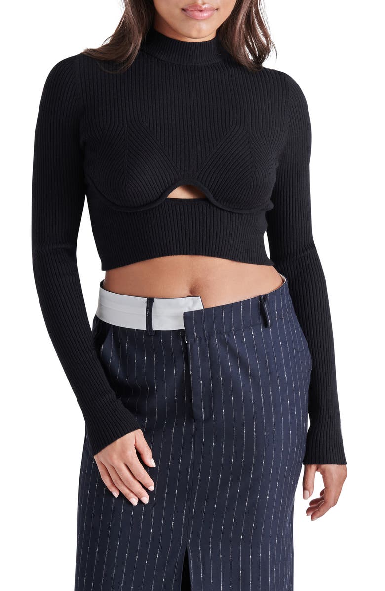 Steve Madden Ollie Cutout Ribbed Crop Sweater, Main, color, 